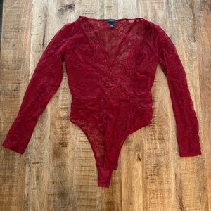Victoria’s Secret red lace bodysuit long sleeve lingerie sexy new nwot sz small